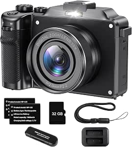 Câmera Mirrorless Retrô 64Mp | Filmadora 4K Ultra Hd com Wi-Fi | Leve e Portátil para Viagens & Vlog