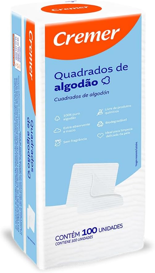 Cremer Algodão Quadrado sem Perfume Pacote 100 Unidades