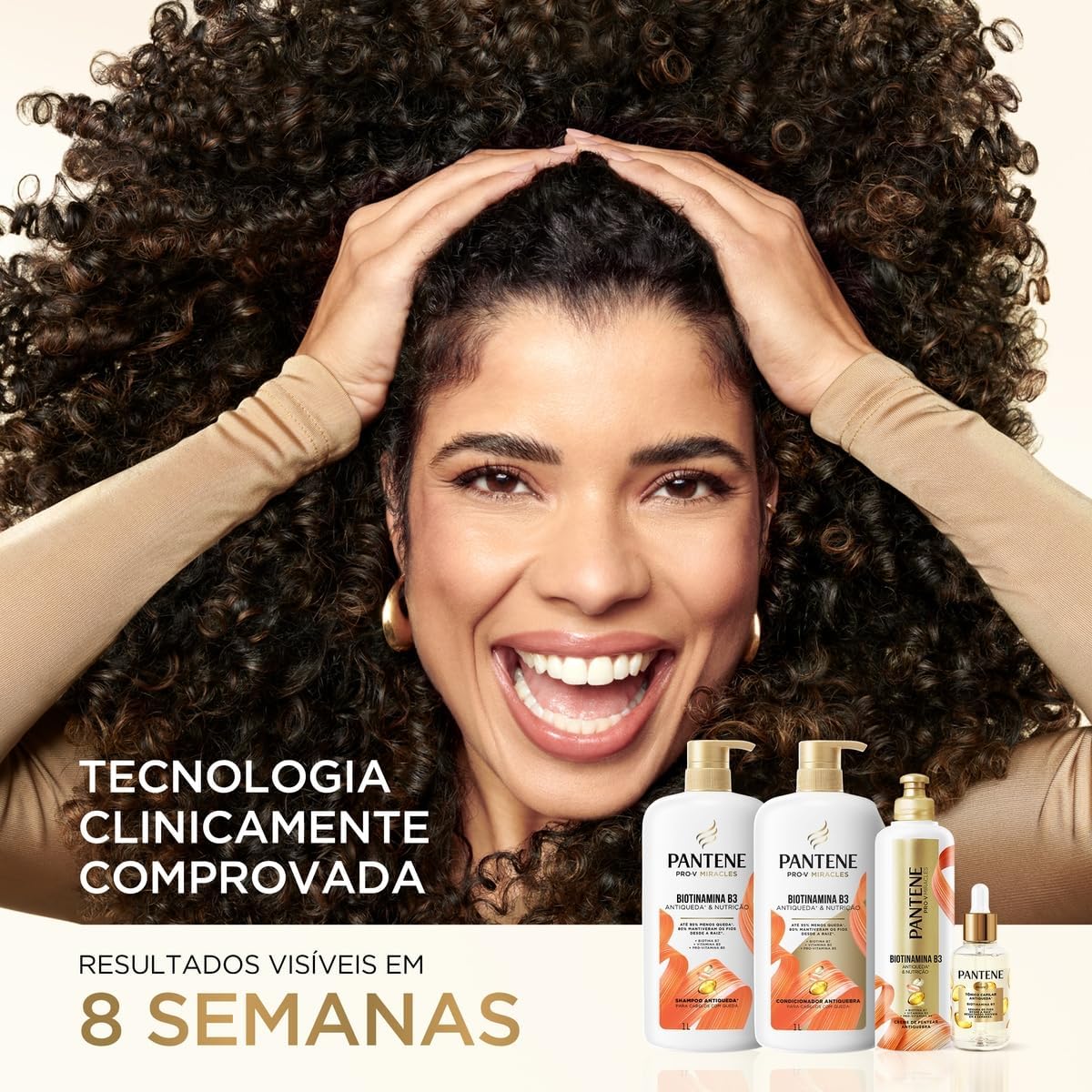 Destaca os ativos da composição, especialmente o complexo com biotina, vitamina B3 e pró-vitamina B5.
