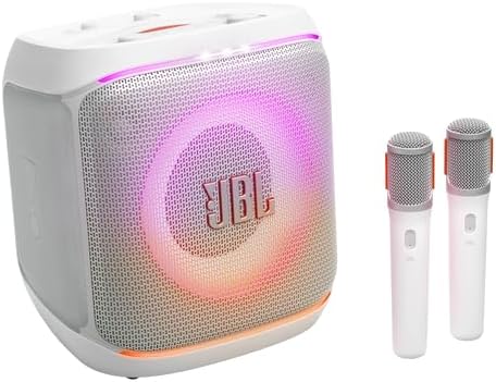 Jbl, Caixa de Som, Partybox Encore Essential 2 Mic Branca, Show de Luzes, Bluetooth, Portátil, Resistente a Respingos, Bateria de Até 15H, Pro Sound, Ai Boost, 100 W Rms