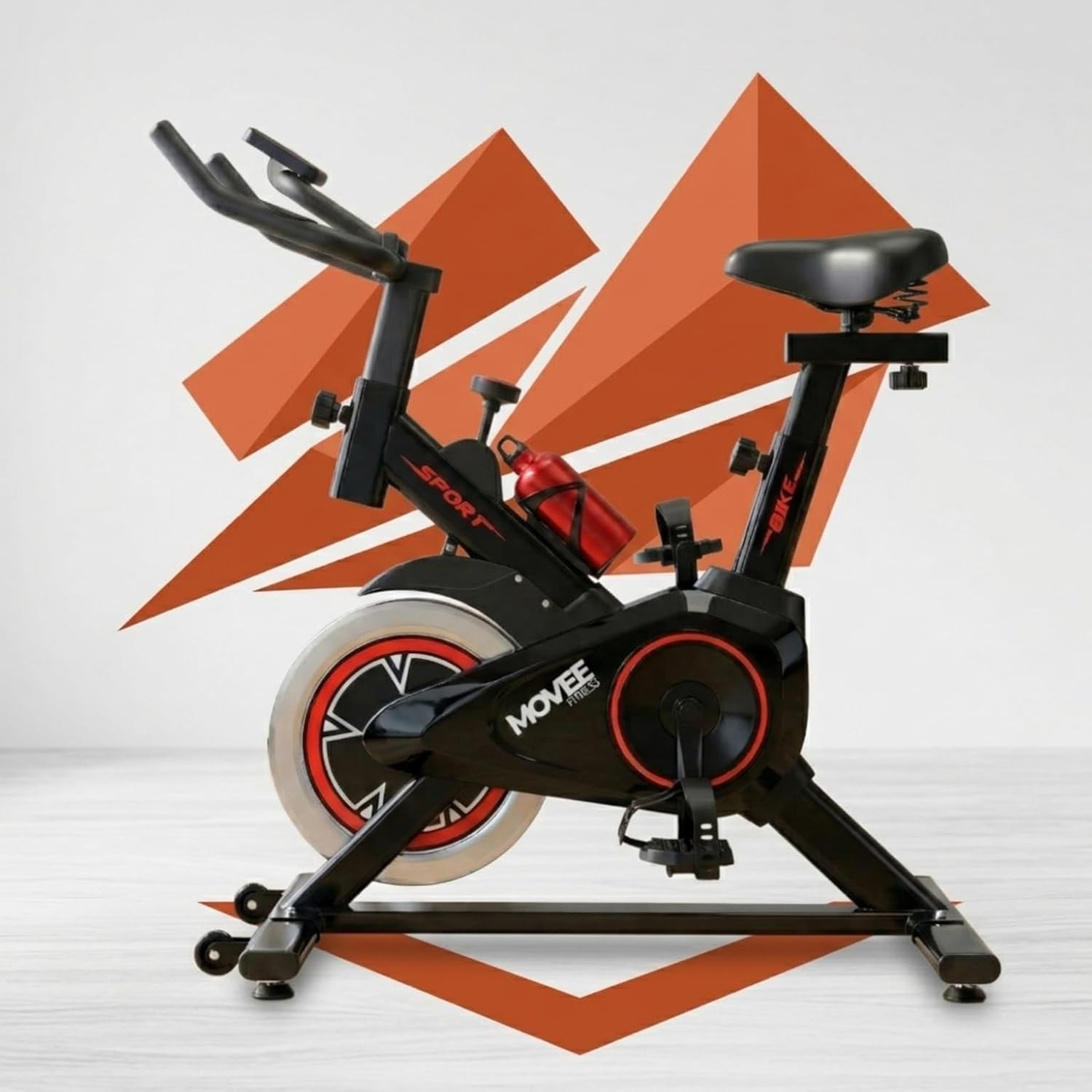 Bicicleta Ergométrica Spinning Movick Fitness Preto e Vermelho, Bike Indoor com Resistência Mecânica, Tração Por Correia Silenciosa, Painel Digital, Banco Ajustável, Até 100 Kg