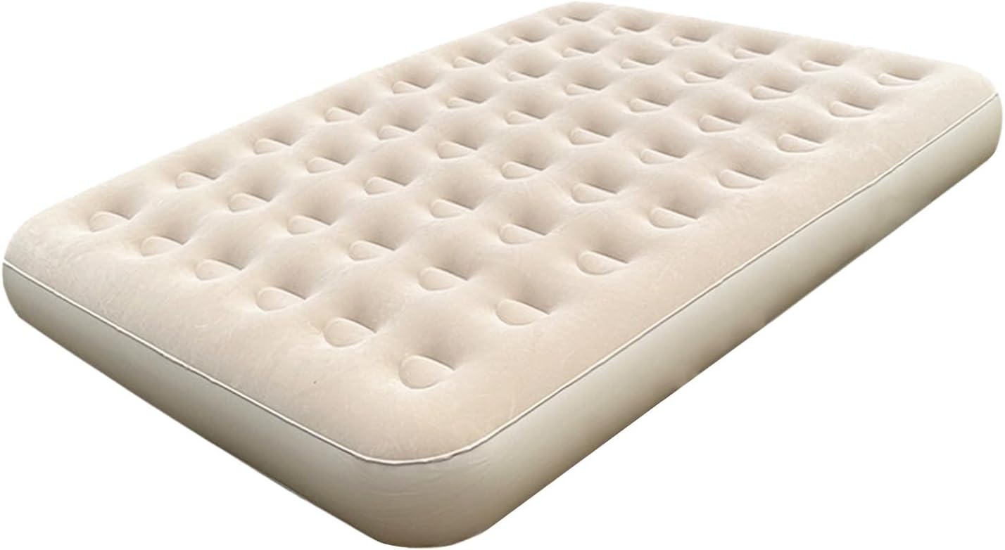 Colchão Inflável Casal - Colchão de Ar para Camping, Casa e Visitas - 186X150X22Cm - Estrutura Honeycomb Reforçada (Bege)