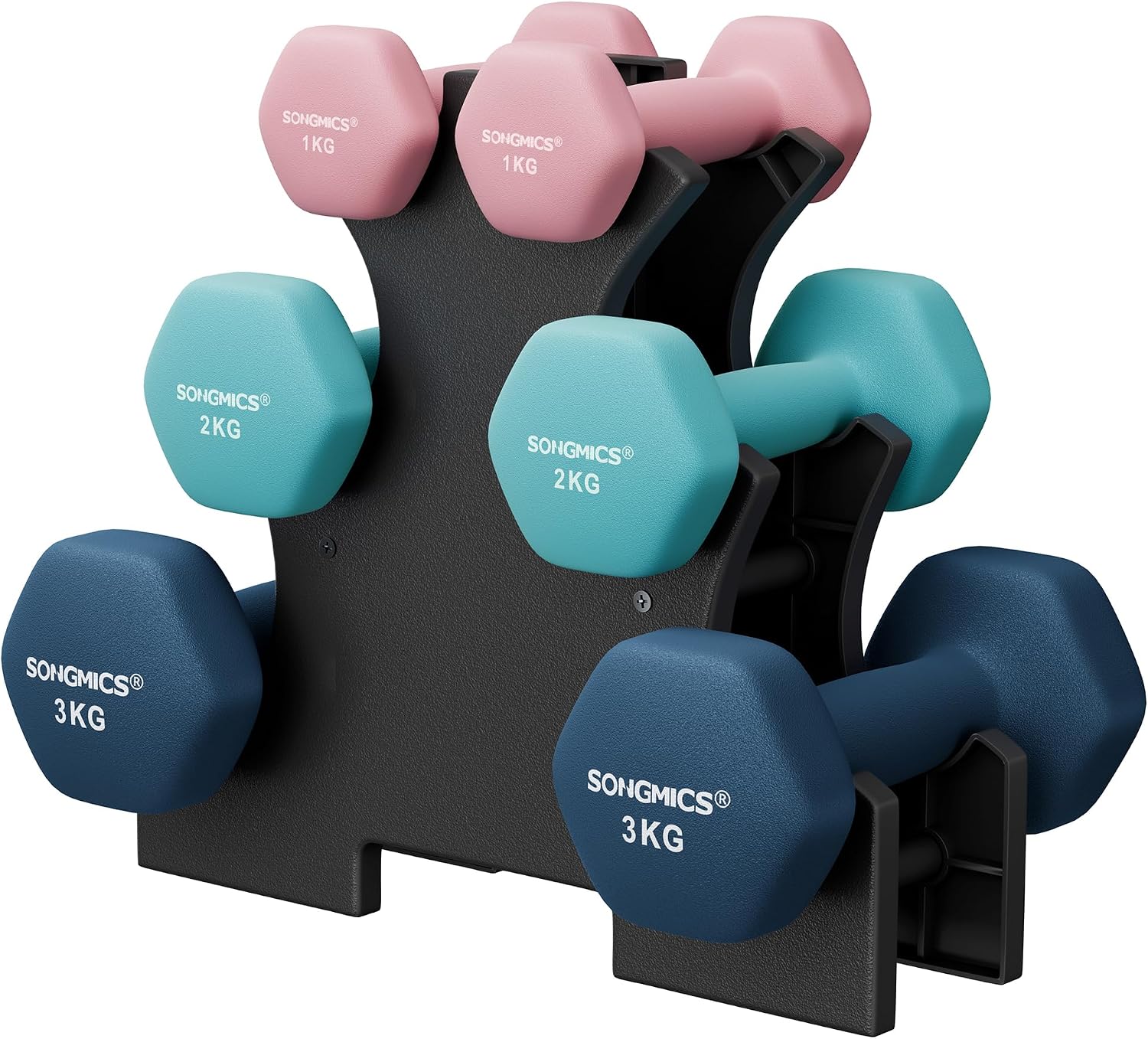 Songmics Conjunto de Halteres Hexagonais com Suporte