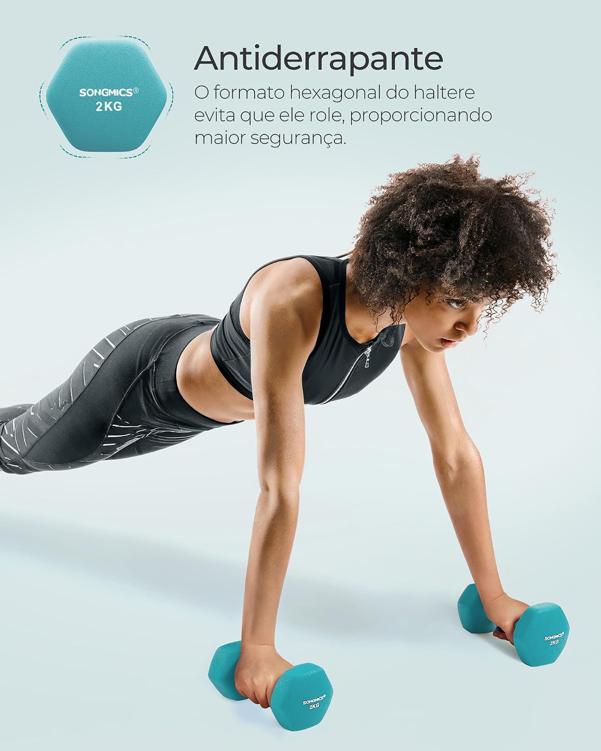 Destaca a pegada antideslizante e o conforto no manuseio durante o treino.