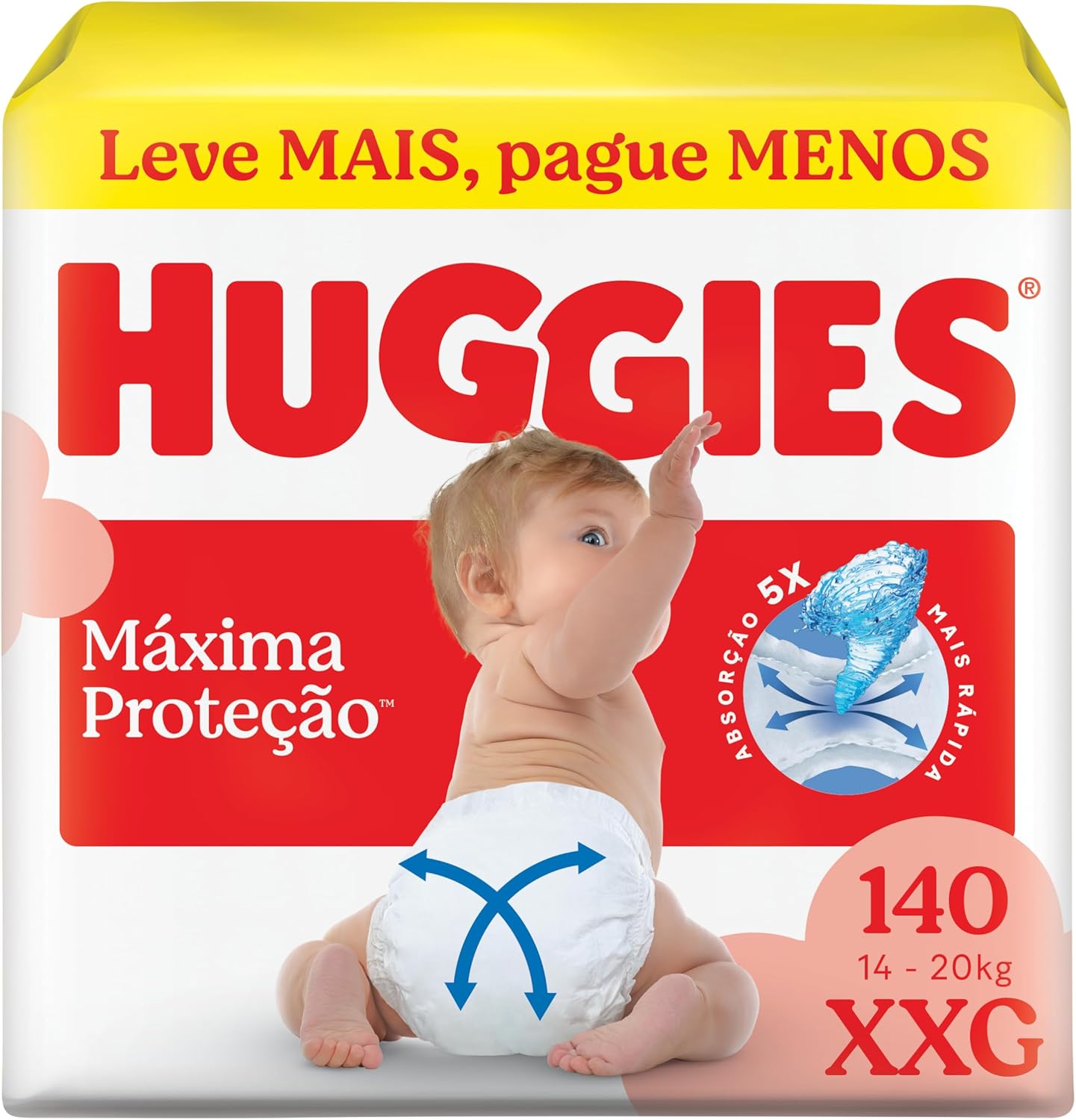 Huggies Supreme Care Fralda Descartável Tamanho Tecnologia Xtra-Flex, Canais Em X, Vermelho, Xxg, 140 Unidades