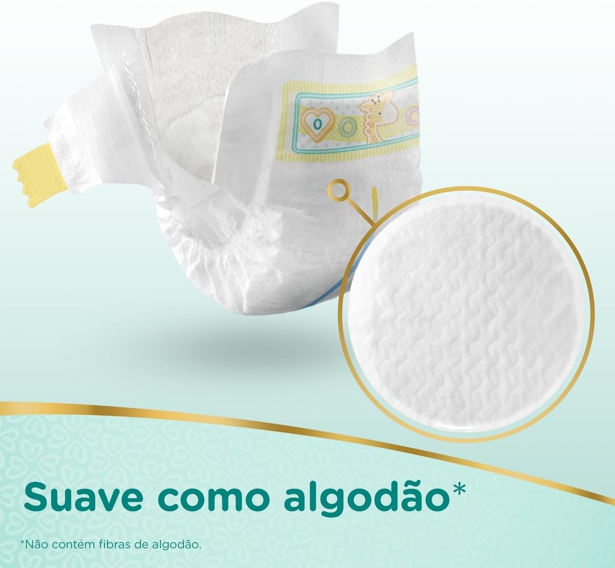 Ajuda a reforçar os diferenciais funcionais da fralda, como conforto e proteção para a pele delicada.