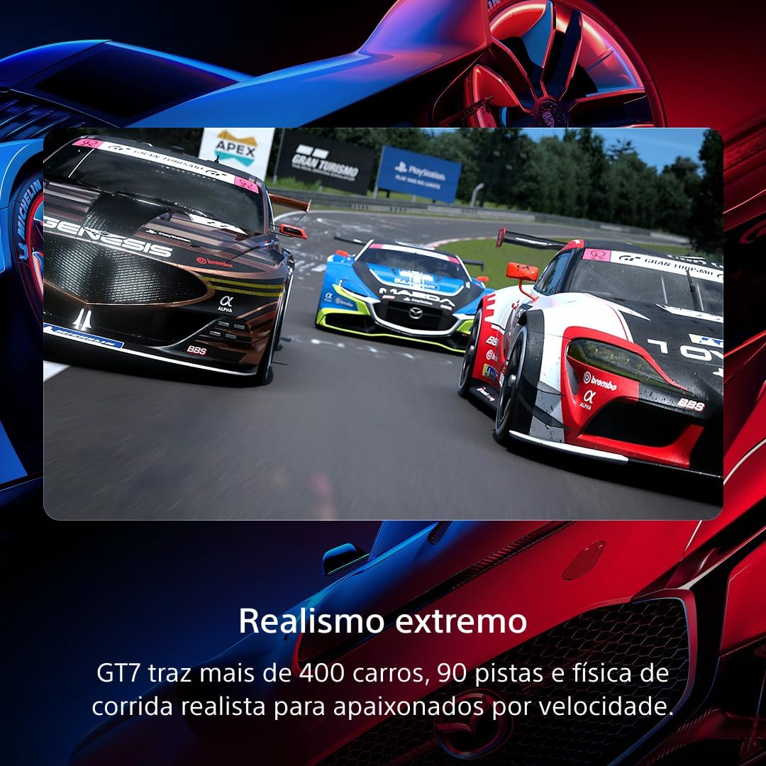 Mostra como o PS5 Slim se integra ao setup e reforça a sensação de produto pronto para uso.