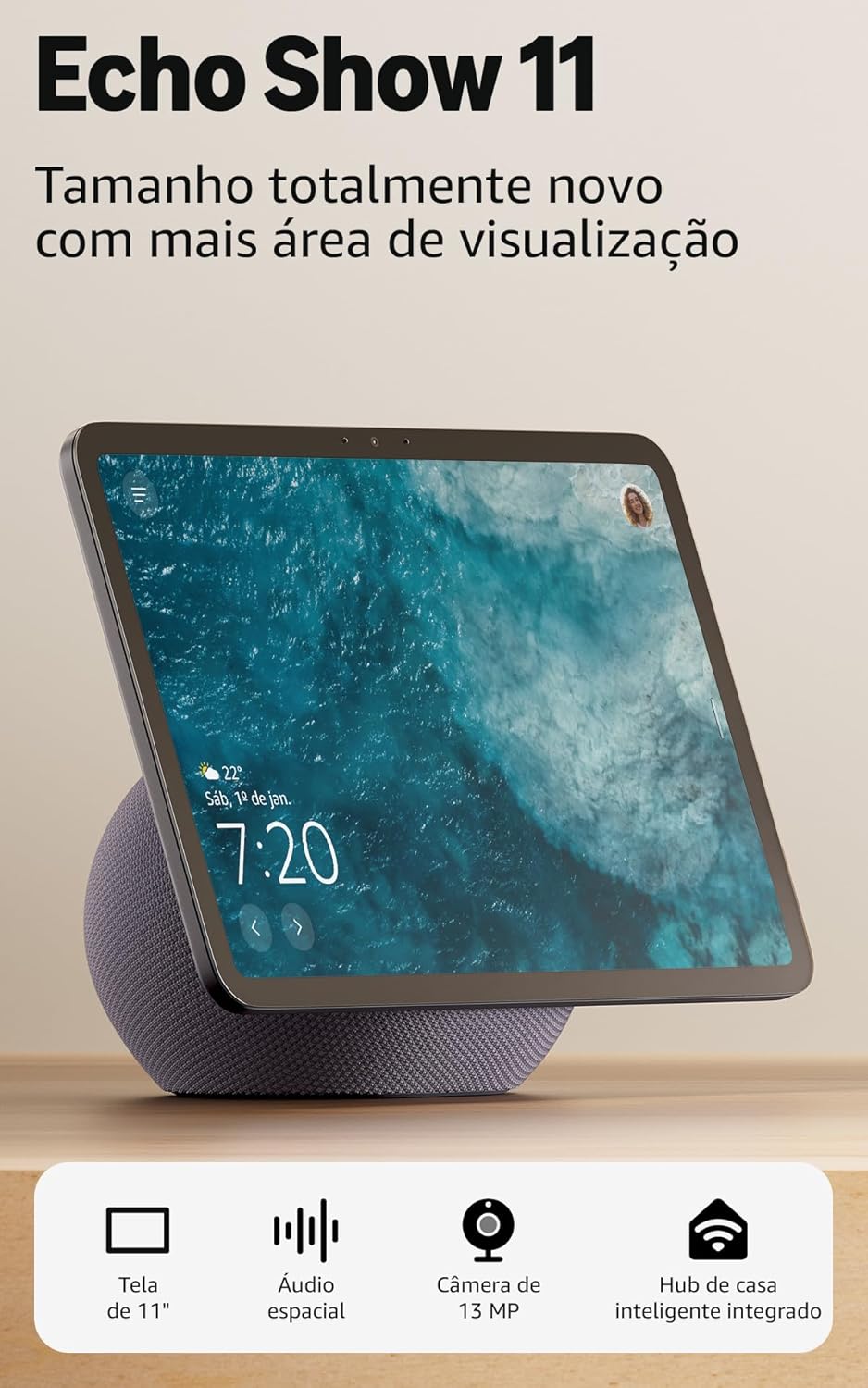 Amazon Echo Show 11 - Smart Display Full Hd de 11" Redesenhado com Mais Área de Visualização, Áudio Espacial e Alexa, Cor Grafite, com Acesso Antecipado À Alexa+
