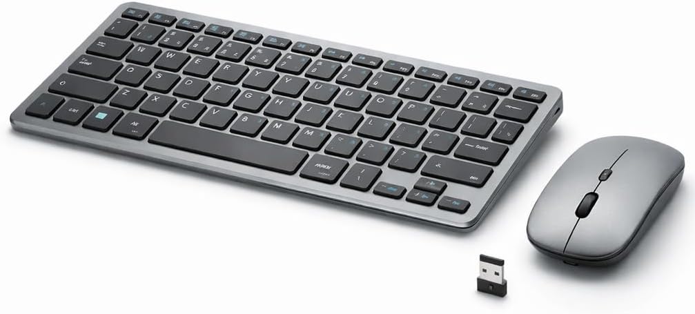 Teclado e Mouse sem Fio, Bluetooth Abnt2, Recarregável USB-C, Silencioso, Compatível Notebook, Pc, Tablet, Celular, Conexão 2.4Ghz, Design Slim Compacto