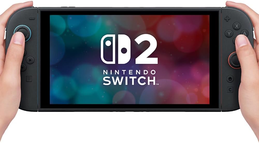 Ajuda a destacar ergonomia, formato e construção do Switch 2 em uso portátil.