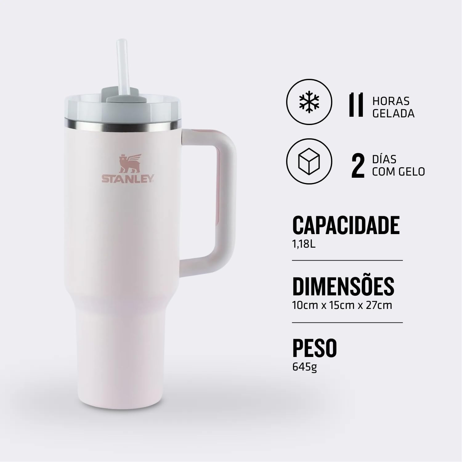 Ajuda a entender dimensões, ergonomia e proporção do Quencher no uso diário.
