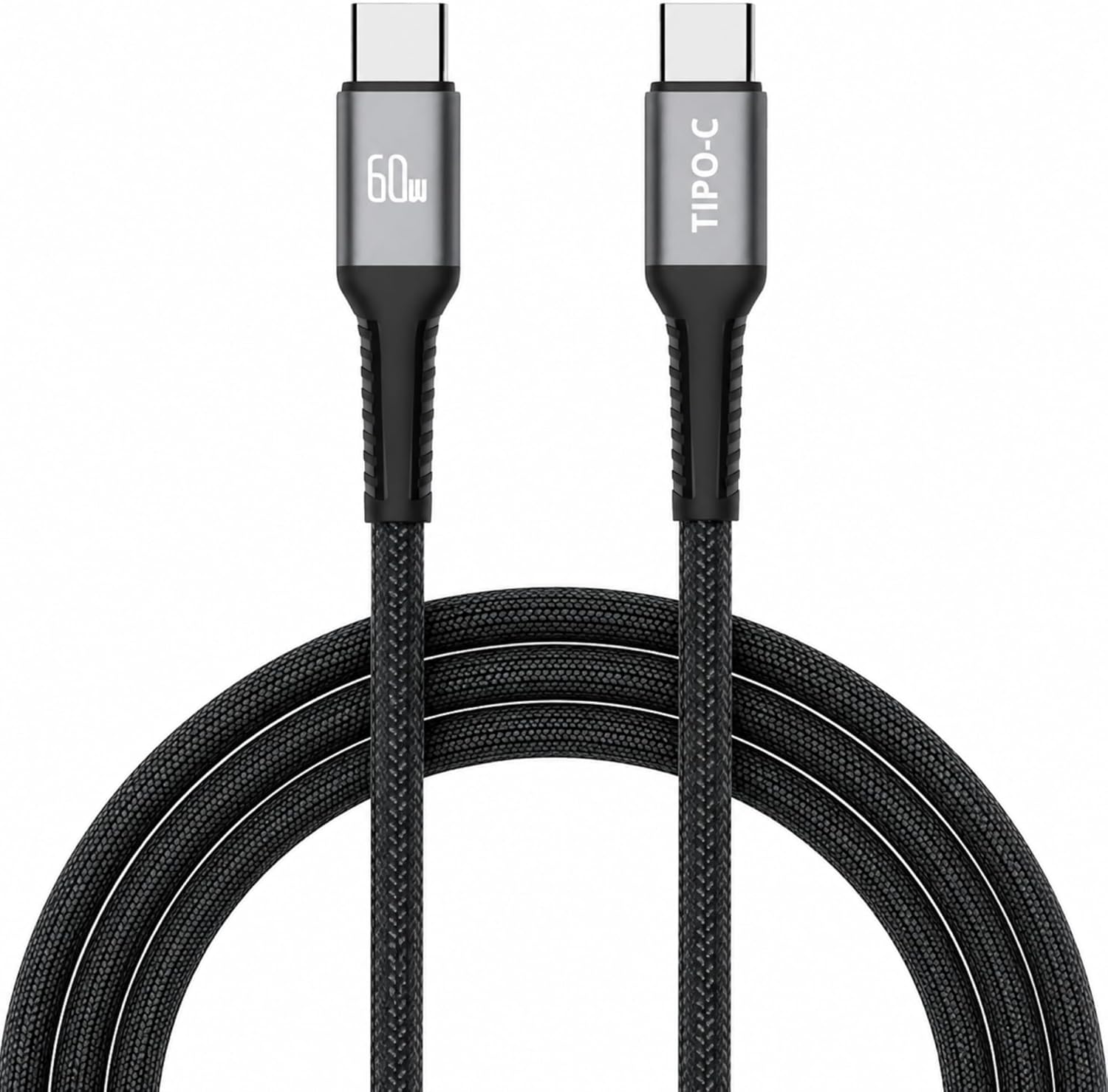 Cabo USB-C para USB-C 2 Metros 60W Turbo Carregamento Rápido — Nylon Trançado Reforçado Compatível Iphone 15/16 Samsung Galaxy Xiaomi Macbook Notebook Tablet — Preto/Branco