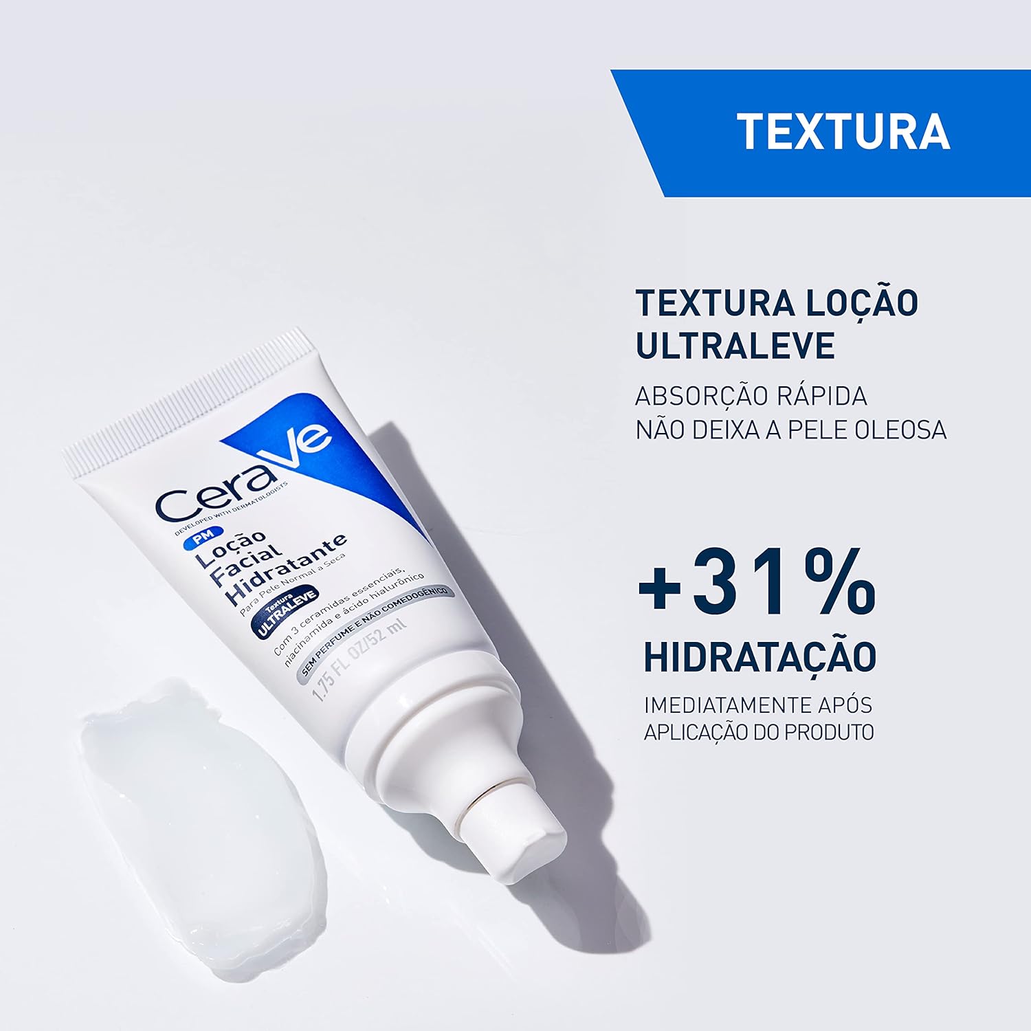 Ajuda a evidenciar promessas-chave como ceramidas, hidratação e fórmula para pele sensível.