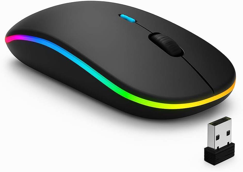Mouse sem Fio Recarregável Wireless Bluetooth Óptico LED Rgb Colorido Ergonômico USB 2.4 Ghz Notebook Computador Pc Desktop Linha Premium - Cores Sortidas