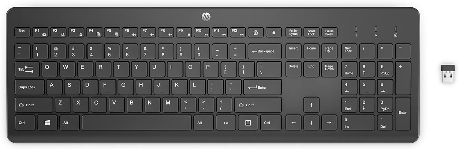 Teclado sem Fio Hp 230 - com Dongle USB Wireless, Digitação Silenciosa e Precisa, Design Elegante, Até 16 Meses de Bateria, Layout Br, Preto (3L1E7Aa)