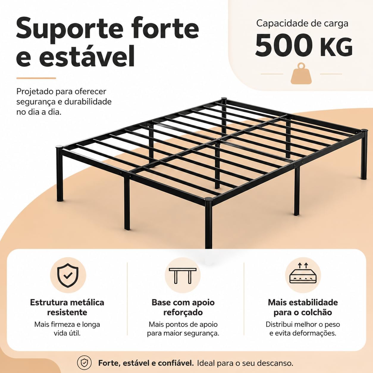 Evidencia a altura livre para armazenamento e o formato da base elevada.