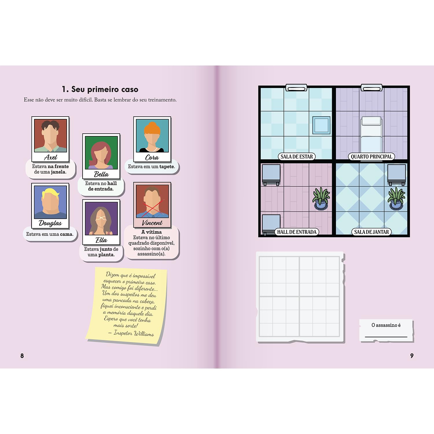 Mostra como os desafios são apresentados no livro, reforçando o formato de quebra-cabeça e a interface de leitura/jogo.