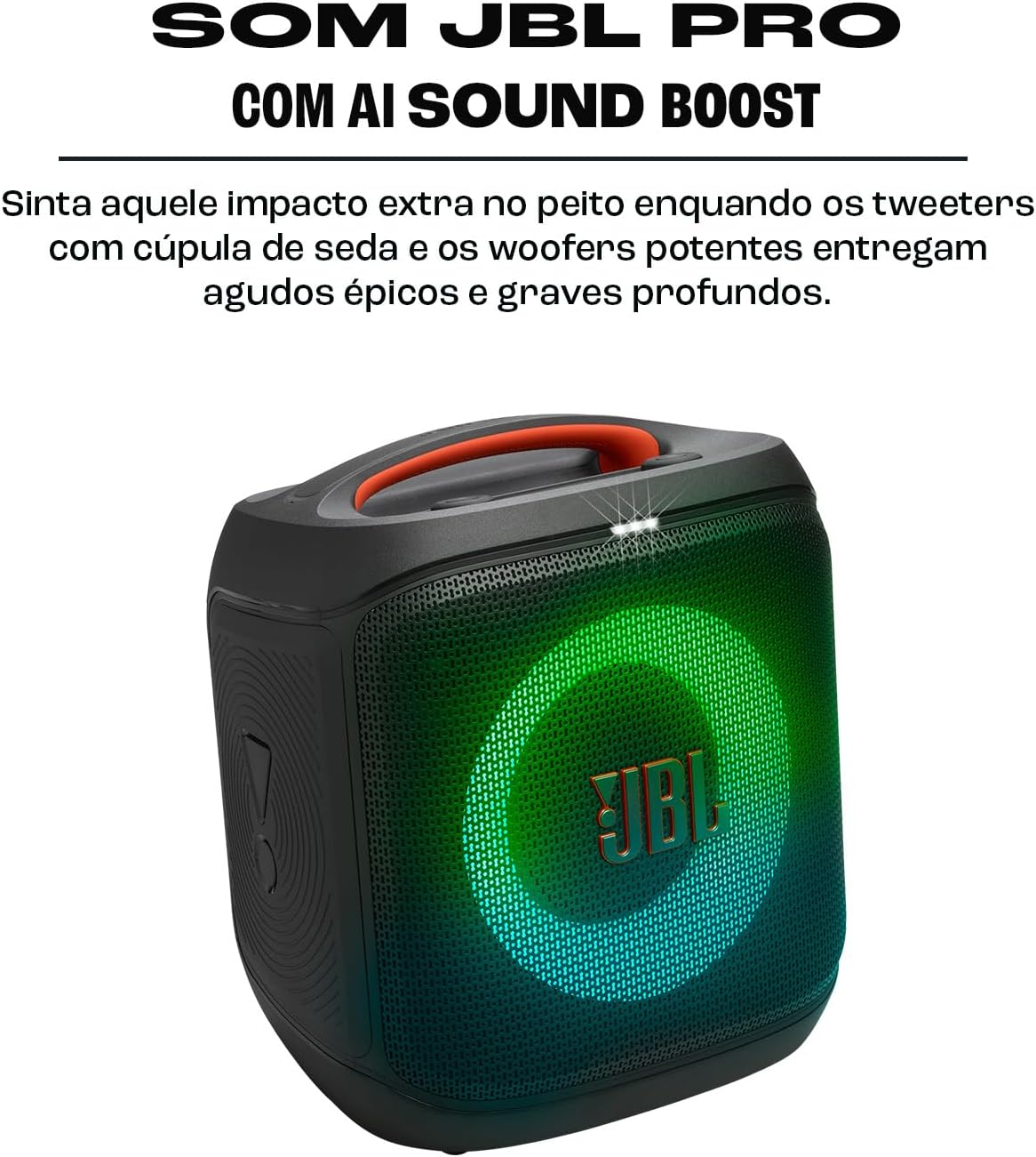 Destaca o diferencial do show de luzes e a proposta de transformar o ambiente em festa.
