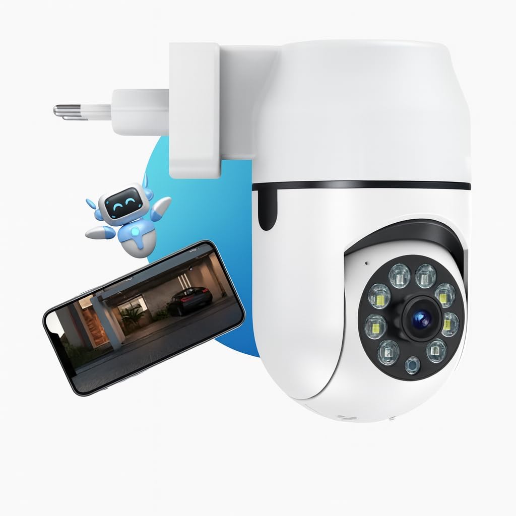 Câmera de Segurança Tomada sem Fio 2Mp Wi-Fi Visão 360° Hd 1080P Câmera Ip Infravermelho Controle Via App 2 Modos de Visão Noturna Áudio Bidirecional Detecção de Movimento Premium