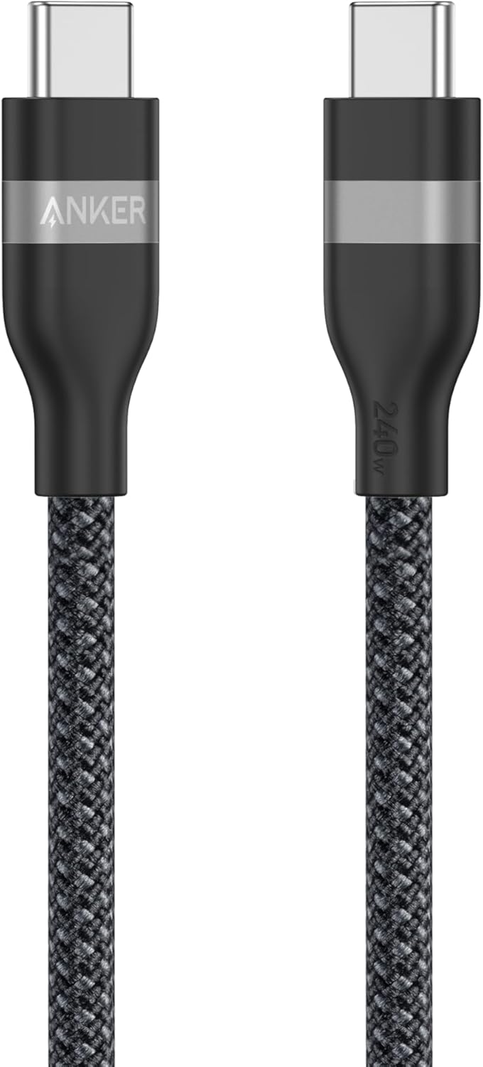 Anker Cabo USB-C para USB-C (Tipo C), 240W Carregador Rápido Tipo C para Iphone Série 15/16/17, Xiaomi,Samsung,Macbook Pro e Mais, Preto(0,9M, Upcycled-Braided)