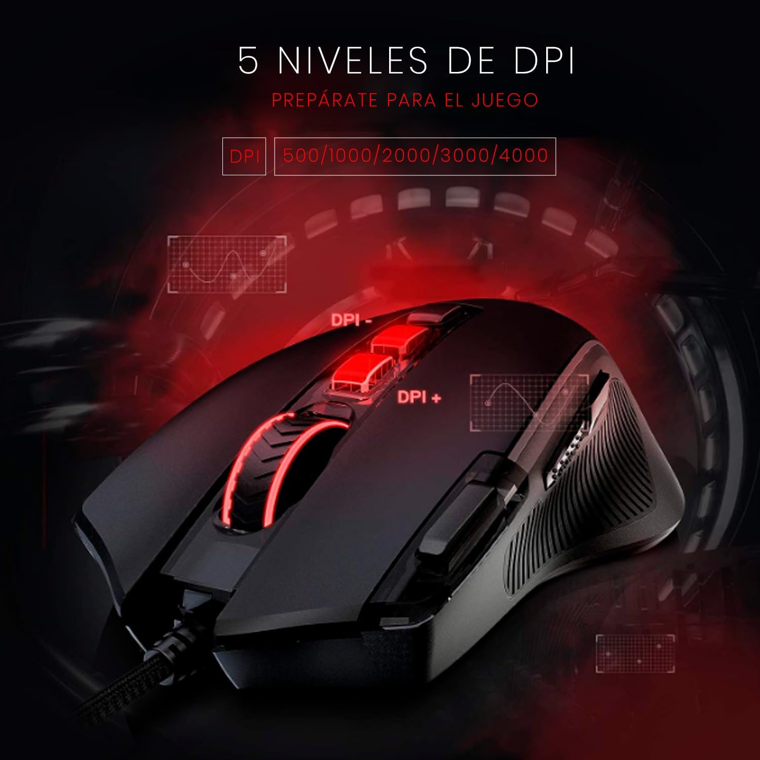 Destaca a disposição dos controles e a construção do topo do mouse.
