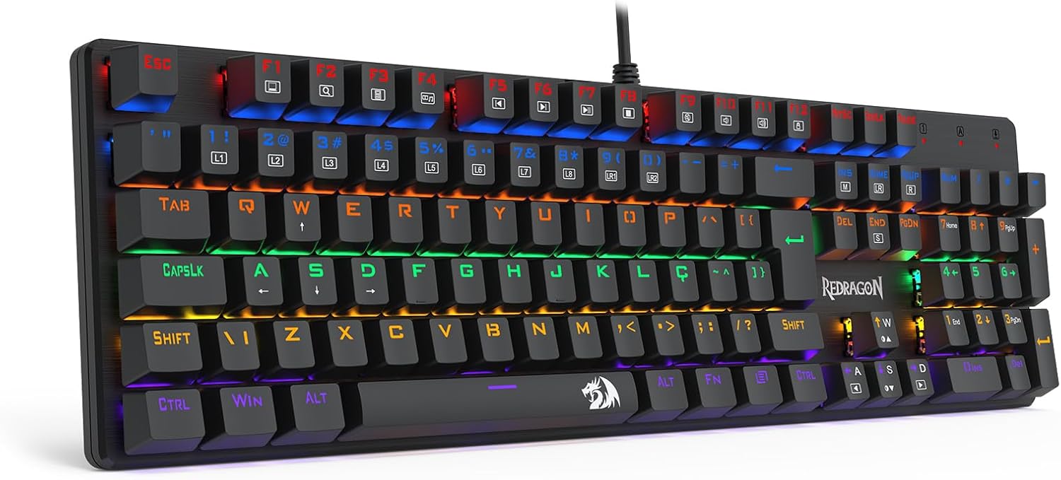 Destaca acabamento, legibilidade das teclas e sensação de teclado mecânico gamer.