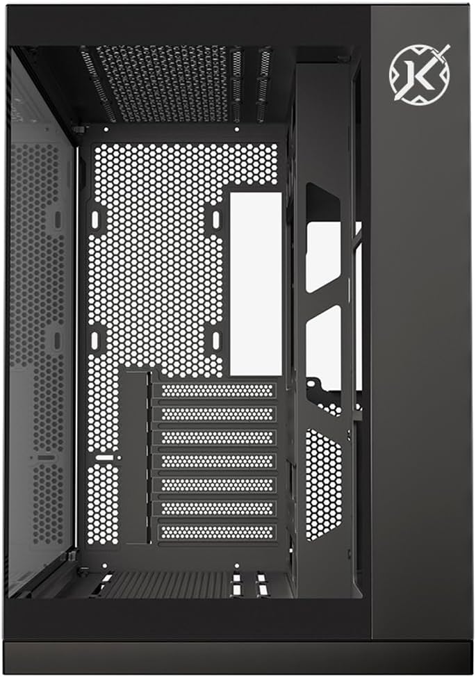 Evidencia como o gabinete fica em um PC gamer completo, reforçando estética e apresentação dos componentes.
