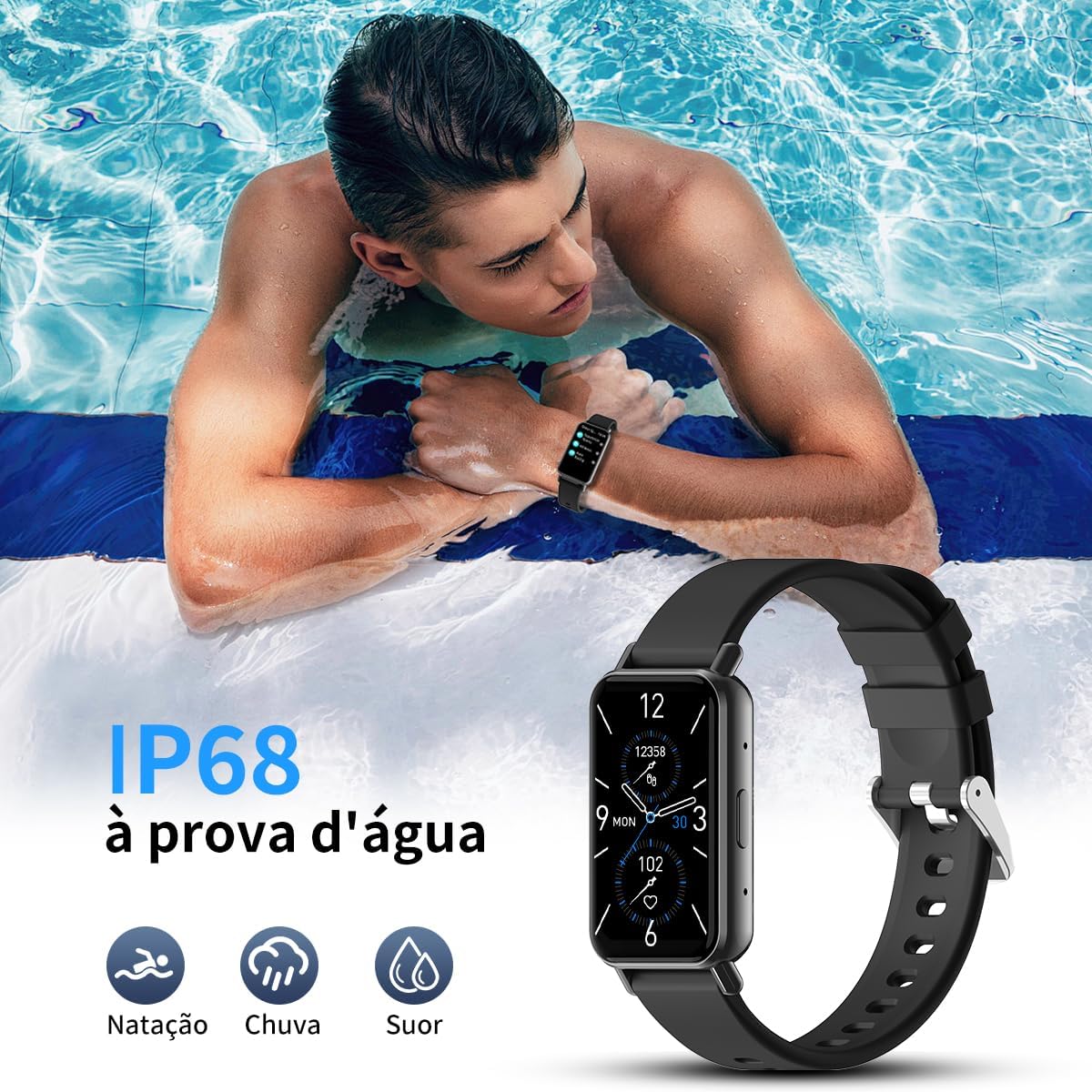 Evidencia como o smartwatch fica no corpo e se o tamanho funciona bem no uso real.
