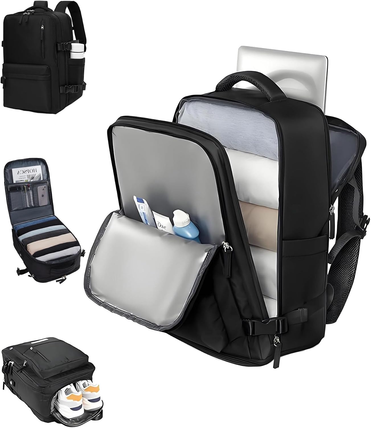 Mochila de Viagem Feminina Expansível 30-40L, Antifurto com Porta USB, Compartimento para Laptop 17.3", Aprovado Como Bagagem de Mão, Leve 0.88Kg, para Homens e Mulheres, Trabalho e Passeio