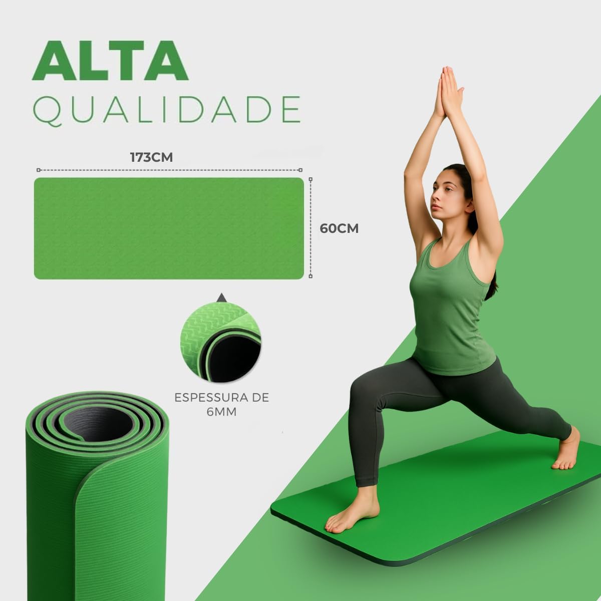 Boa para evidenciar a camada EVA, a sensação de firmeza e o apelo antiderrapante.
