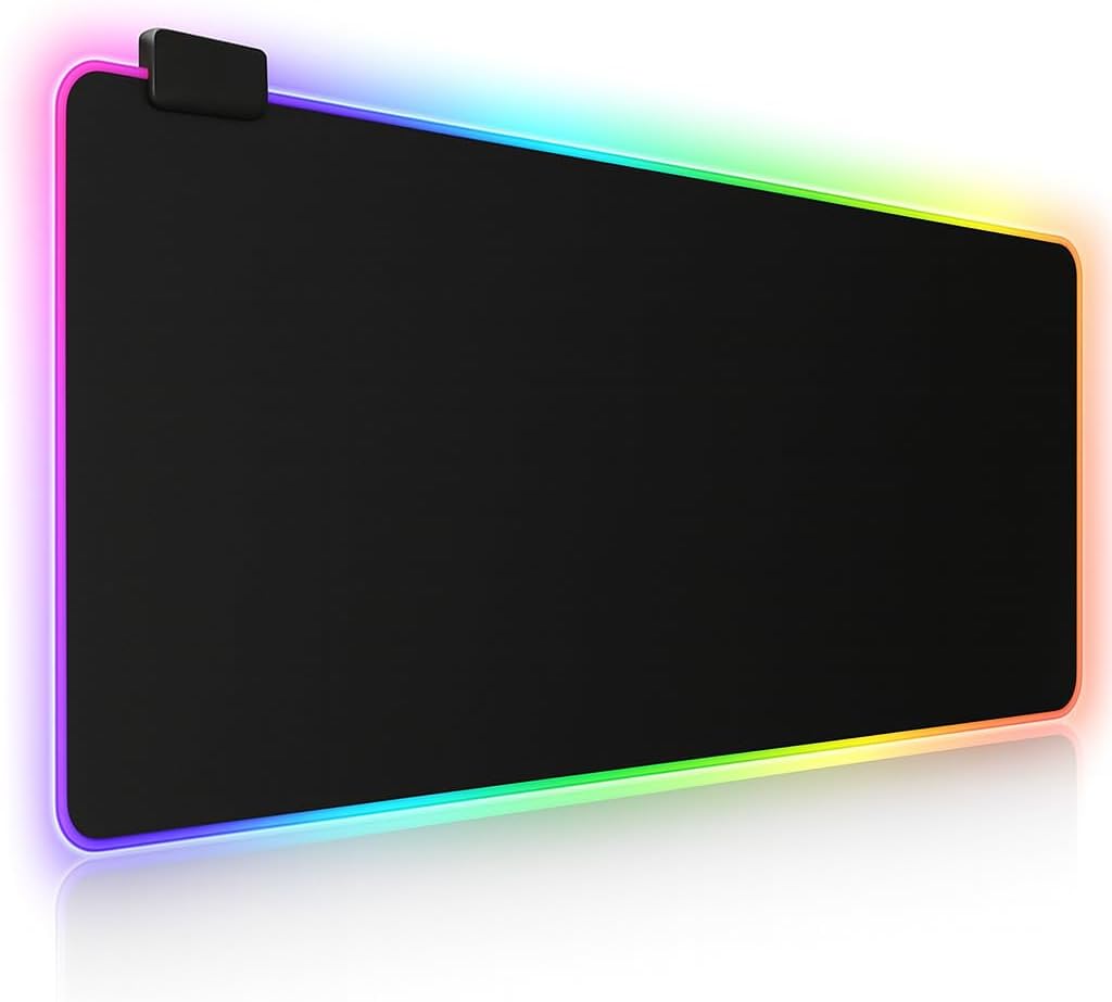 Mouse Pad Gamer para Jogos com Rgb LED com 14 Modos de Iluminação 80X30Cm Grande Estendido Macio Superfície de Velocidade Base Antiderrapante Em Borracha e Borda Costurada Escritório e Decoração Gamer