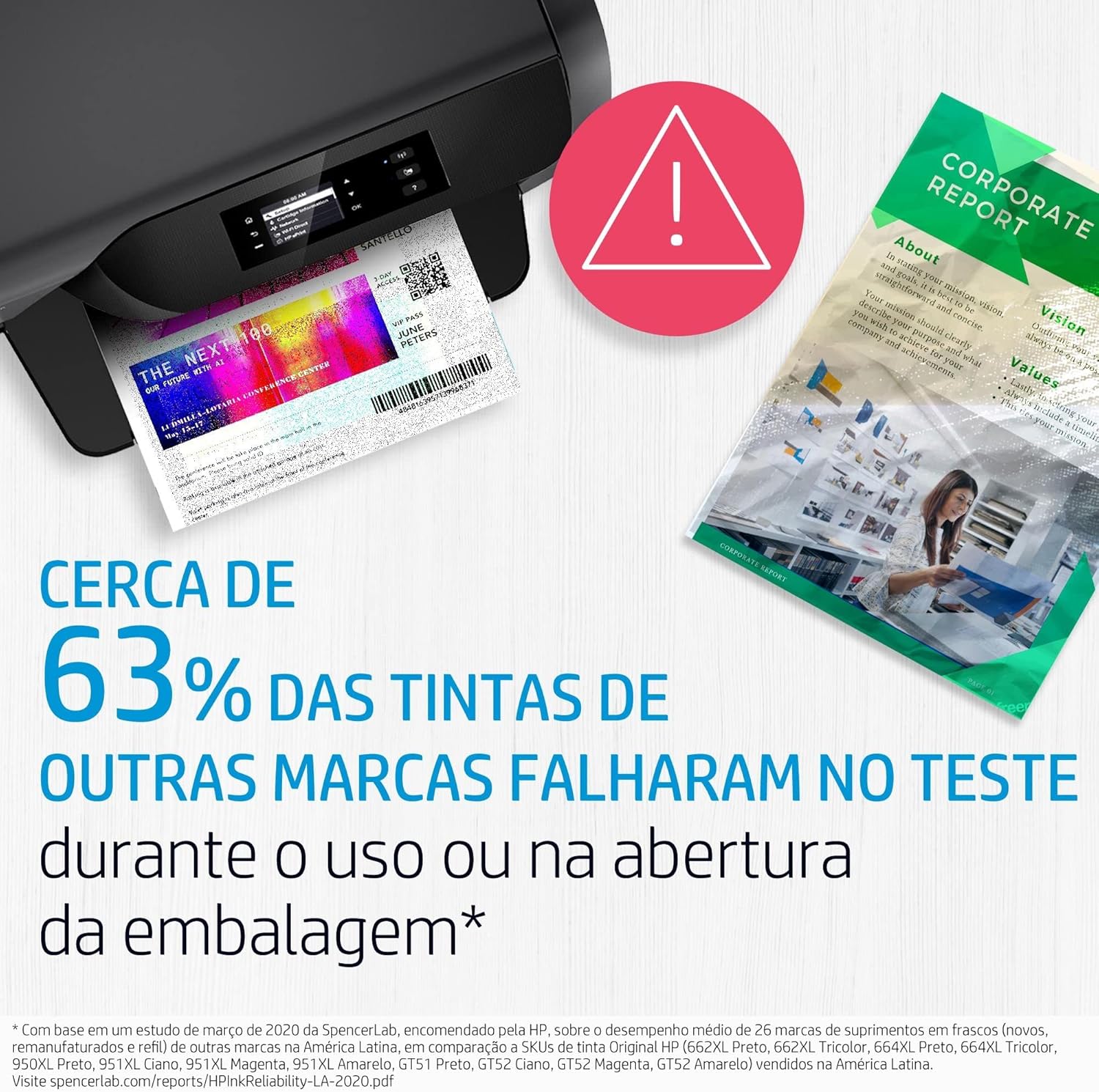 Ajuda a contextualizar o produto no uso diário e reforçar a proposta de impressão confiável.
