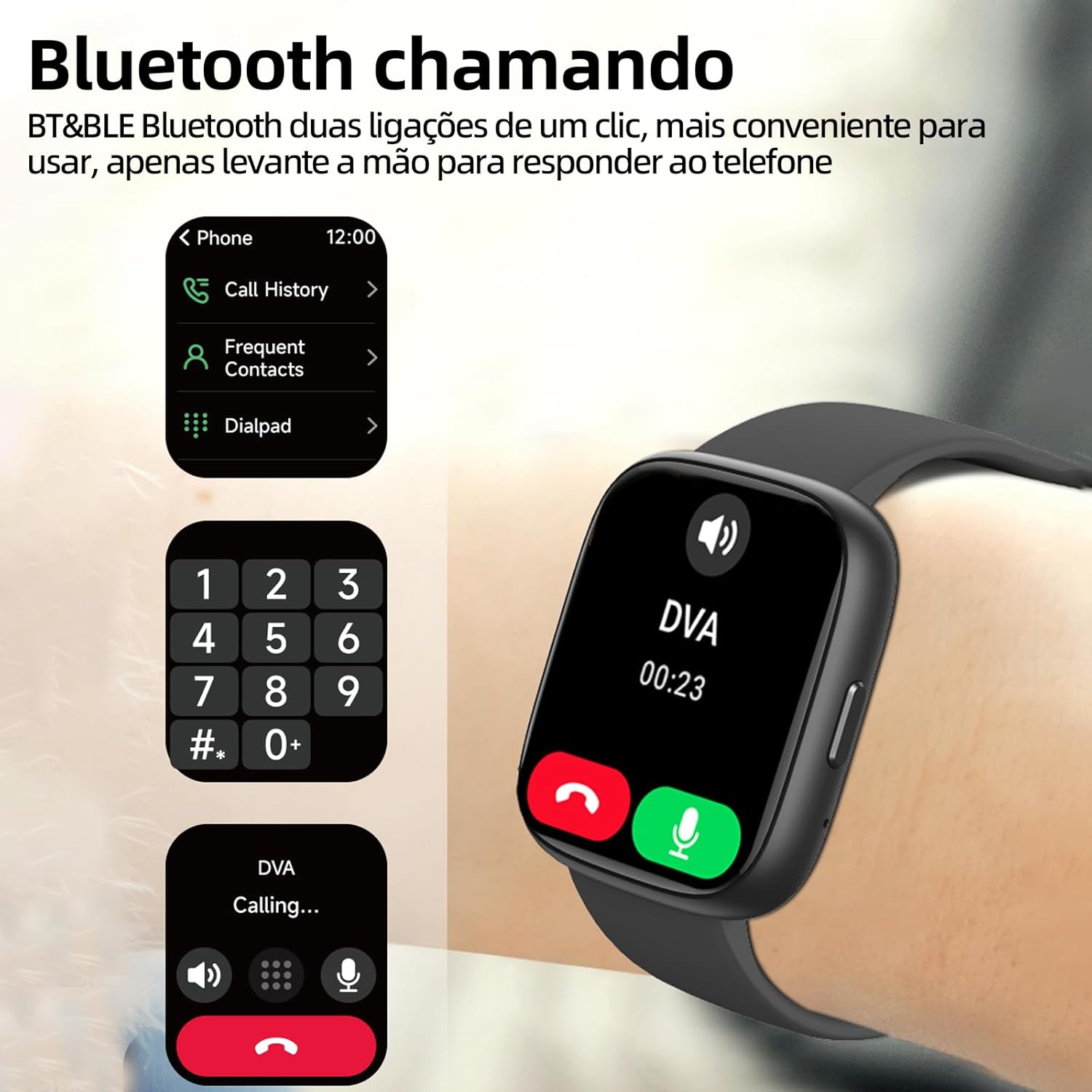 Ajuda a mostrar ergonomia, tamanho na prática e como o smartwatch fica no pulso.