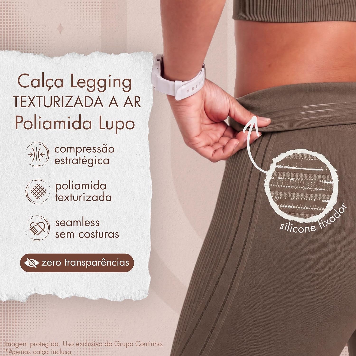 Evidencia como a legging veste no corpo e como se comporta em uso real.