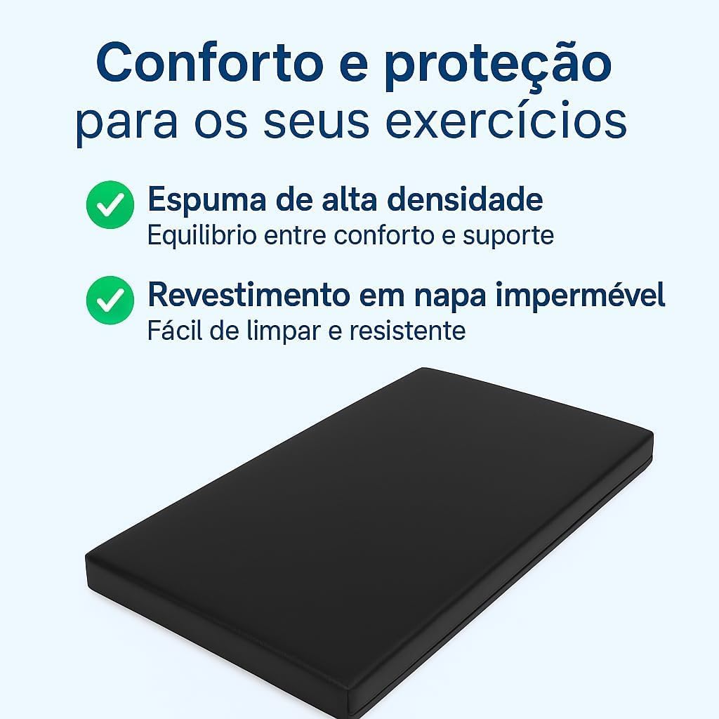 Evidencia os 3 cm de espessura e ajuda a comunicar conforto e amortecimento.