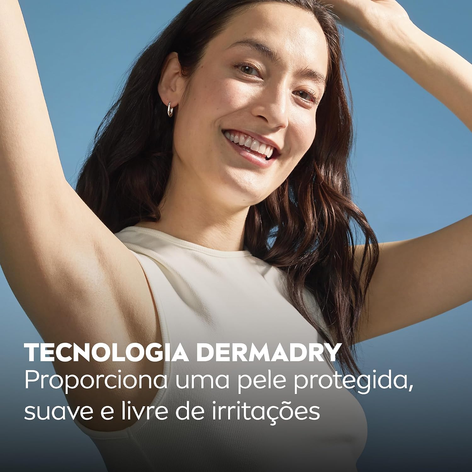 Destaca atributos técnicos como 96h de proteção, teste dermatológico e controle de suor.
