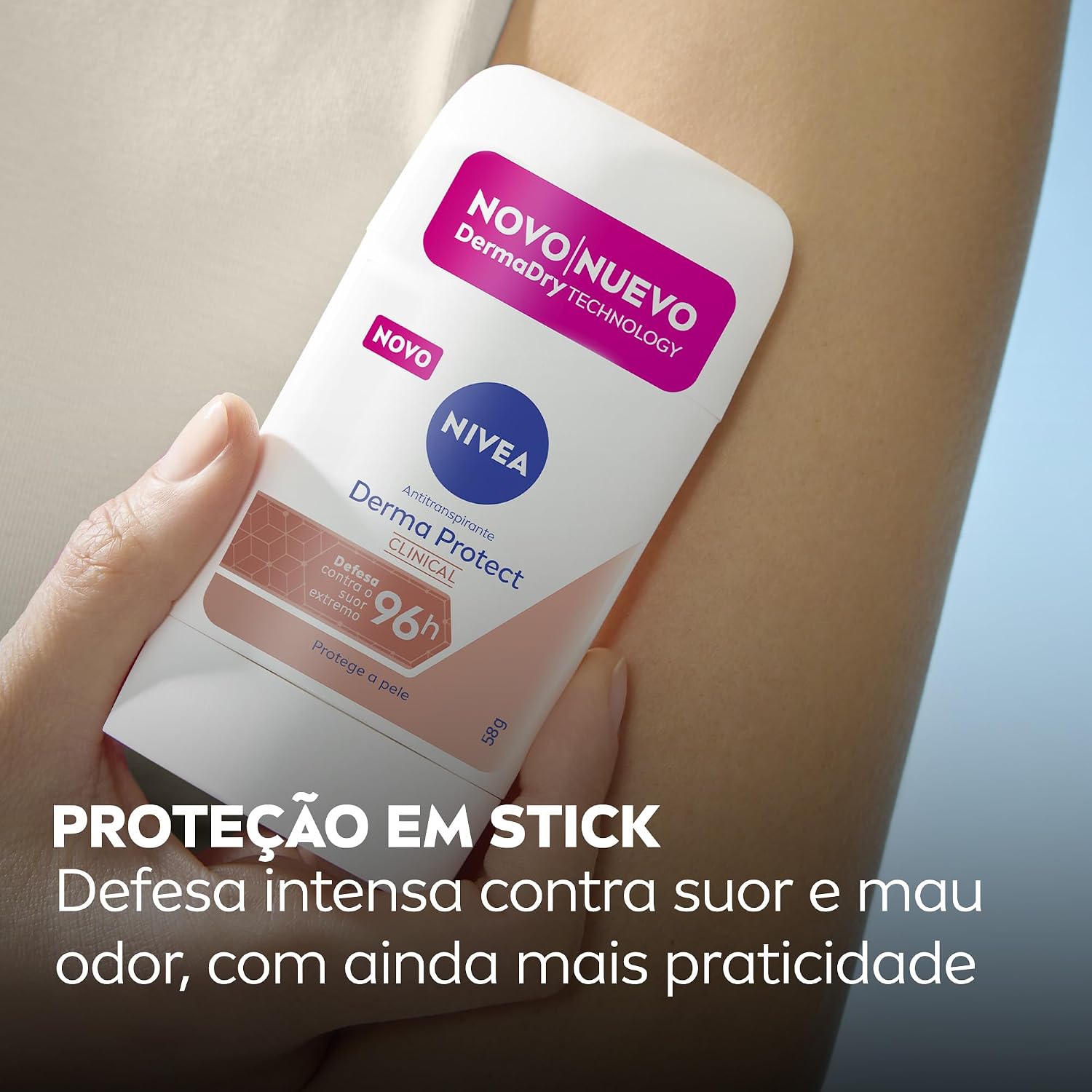 Serve para comunicar os diferenciais centrais, como tecnologia DermaDry e proteção prolongada.