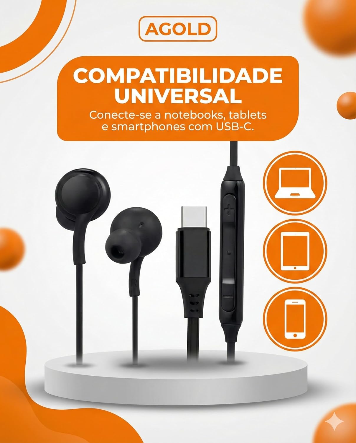 Ajuda a destacar acabamento, formato intra-auricular e construção do produto.