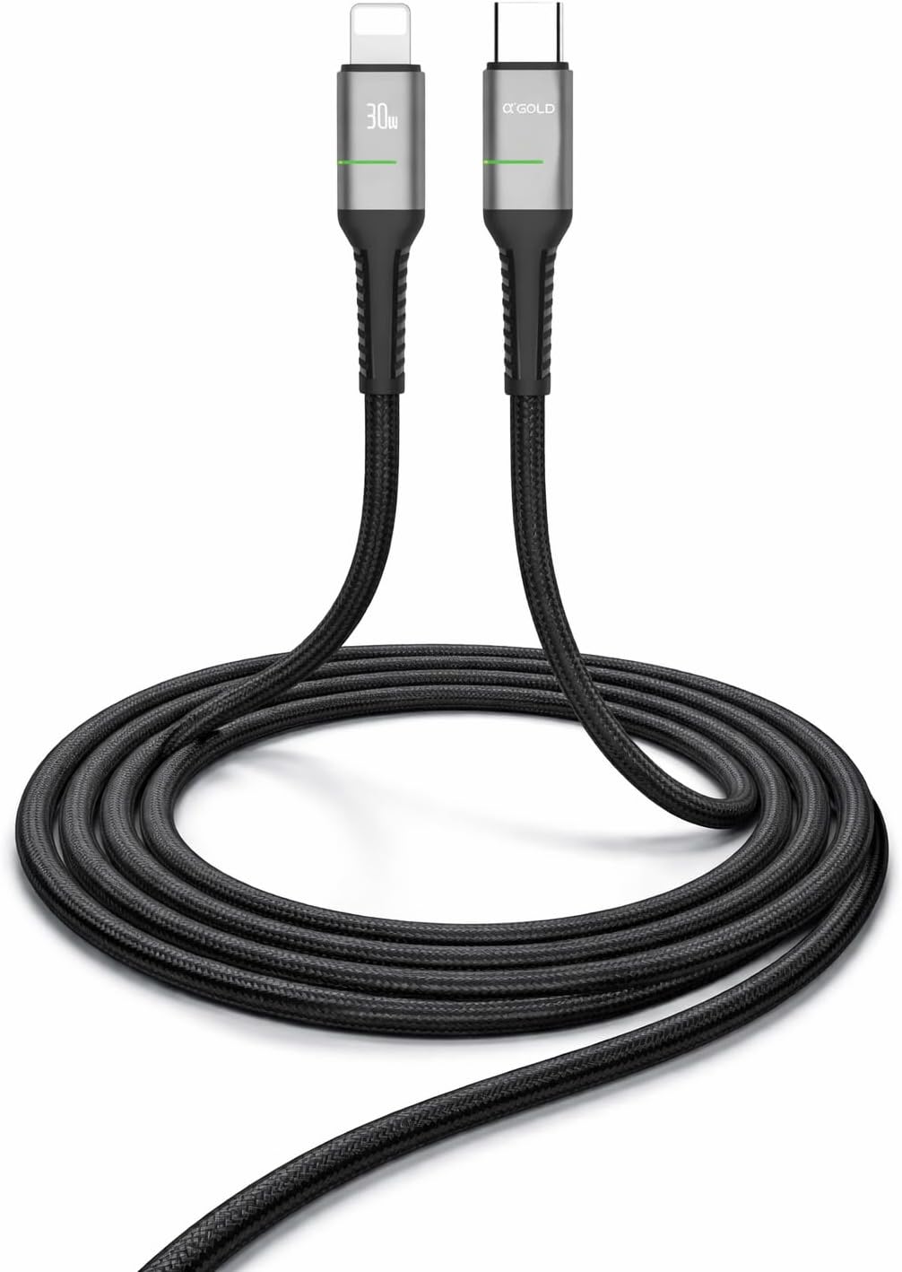 Cabo USB-C para Lightning 30W Carregamento Rápido Pd 2 Metros, Nylon Trançado Reforçado, LED Indicador, Compatível com I.phone e I.pad, Cabo Turbo Resistente