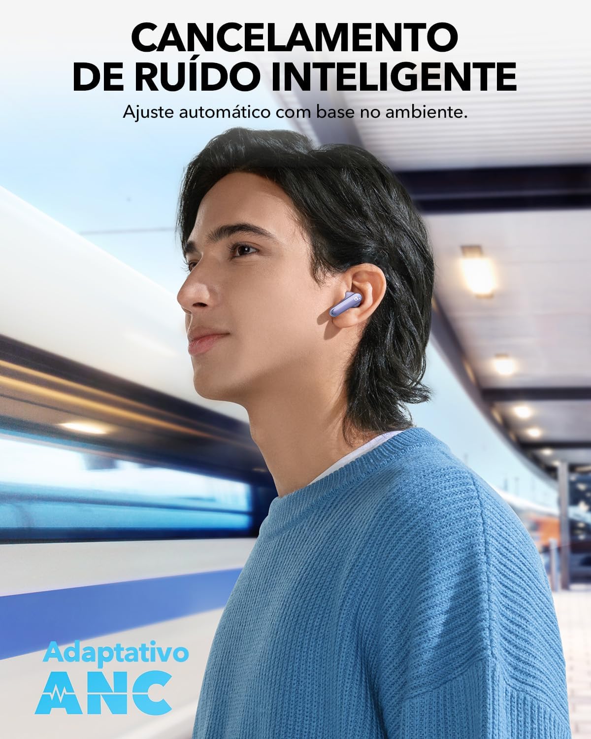Serve para evidenciar diferenciais como ANC, bateria, conexão ou acabamento.