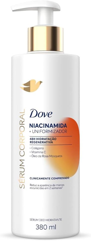 Mostra rapidamente a marca, o formato do recipiente e a proposta principal de sérum corporal com niacinamida.