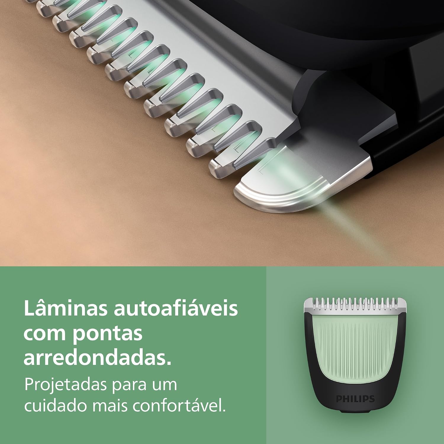 Destaca lâminas, construção e sensação de robustez, especialmente relevante para a promessa de autoafiação e aço inoxidável.