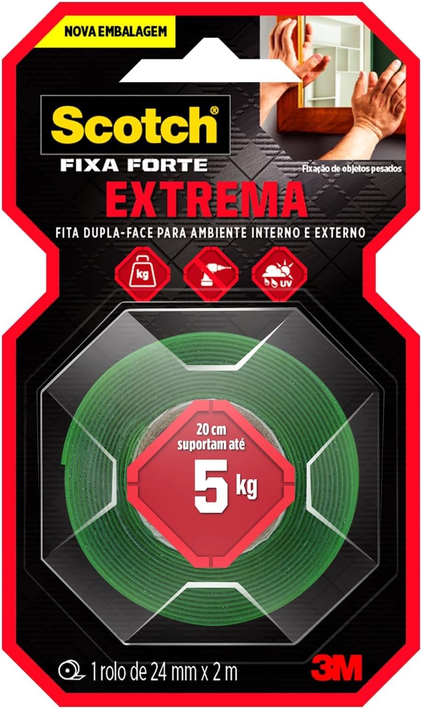 Scotch, 3M, Fixa Forte, Fita Dupla Face, Fixação Extrema, 24Mm X 2M