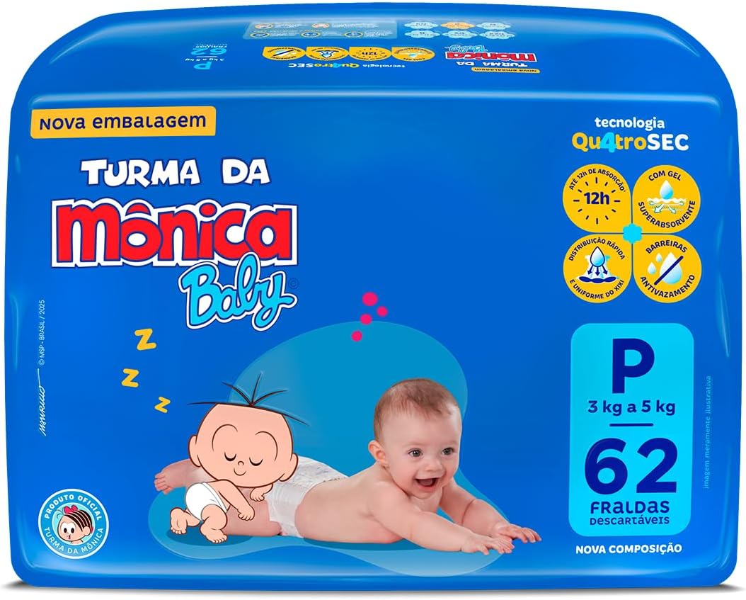 Fralda Turma da Mônica Baby Mega P 62 Unidades