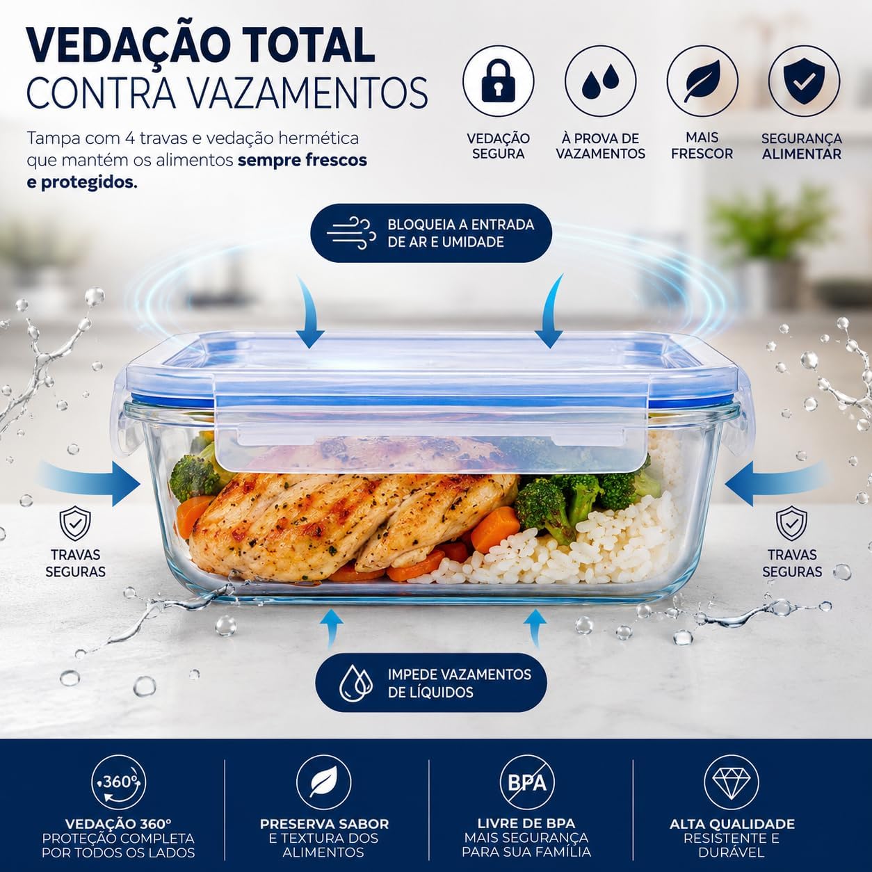 Ajuda a visualizar a aplicação real para refeições, organização de geladeira ou meal prep, reforçando a proposta de uso diário.