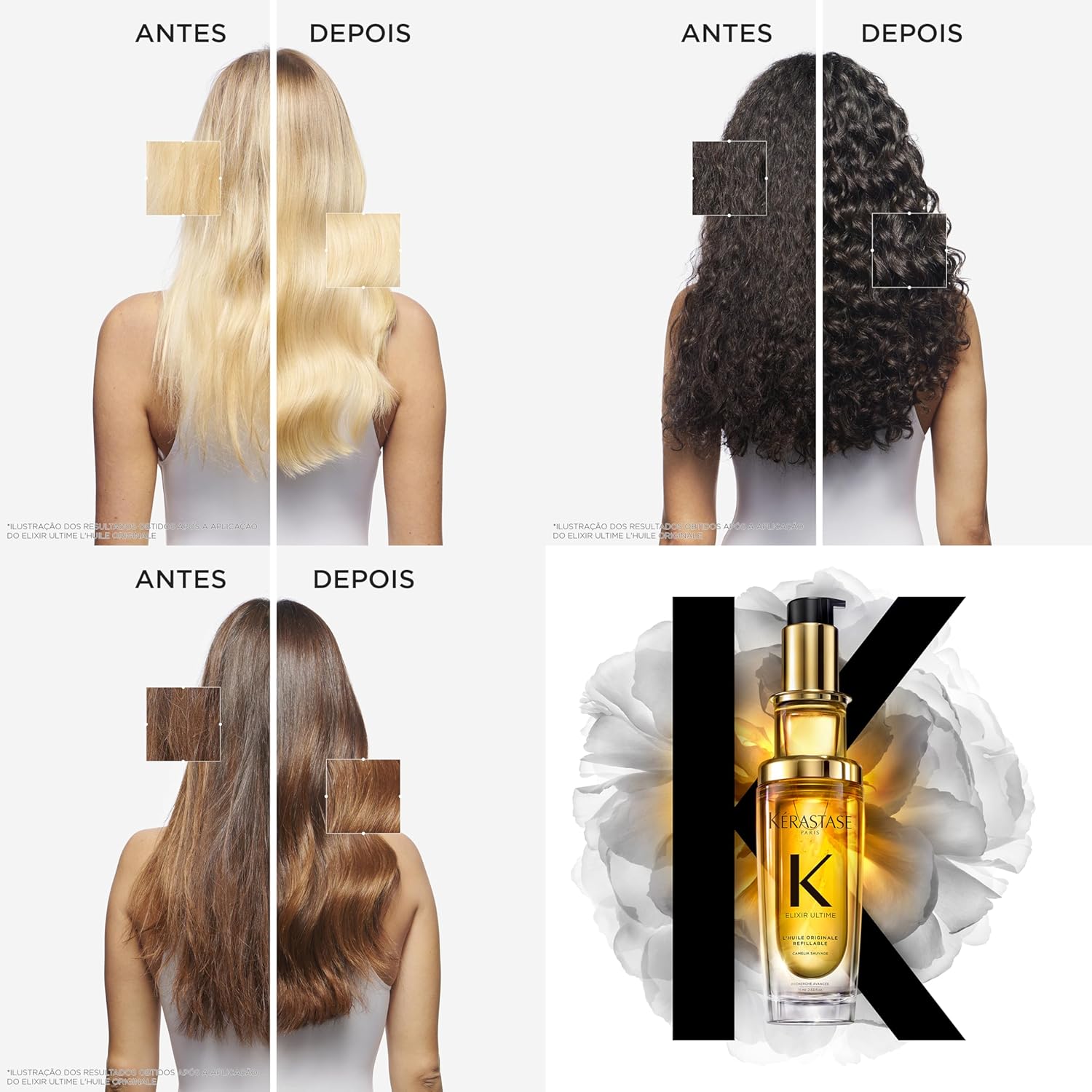 Resultado percebido no cabelo e posicionamento premium de uso diário.
