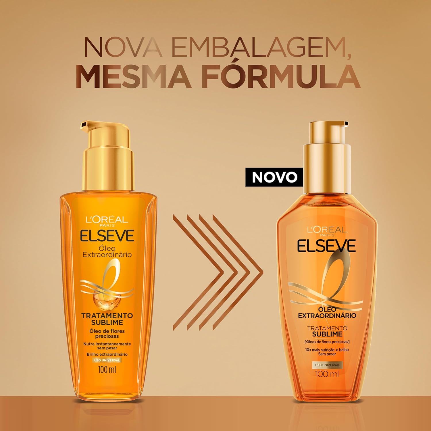 Destaca a rotulagem e a embalagem, útil para mostrar volume, uso e posicionamento do item.