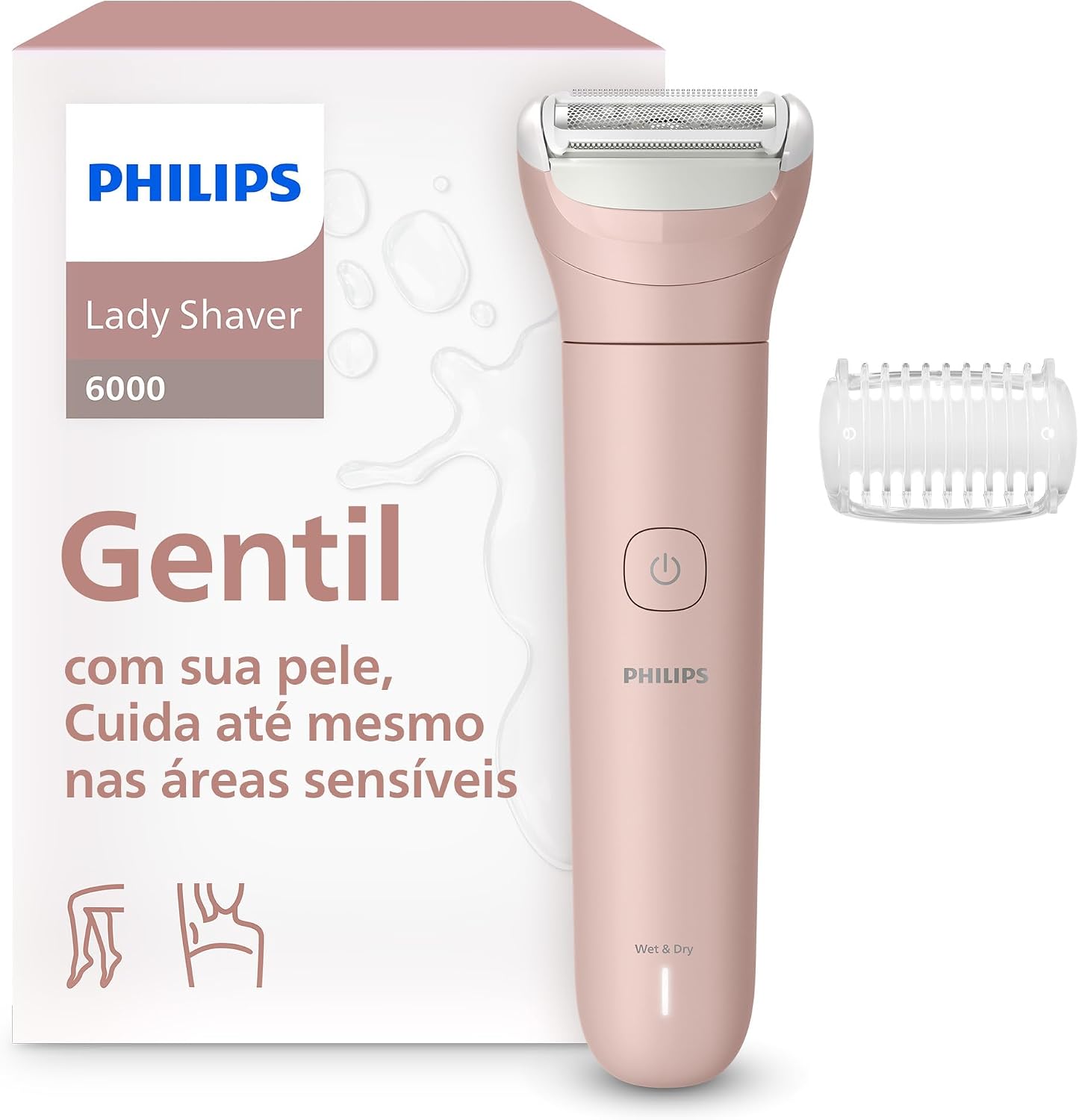 Aparador de Pelos Corporal Feminino Philips Series 6000 Brl128/10 Rosa Uso Seco e Molhado