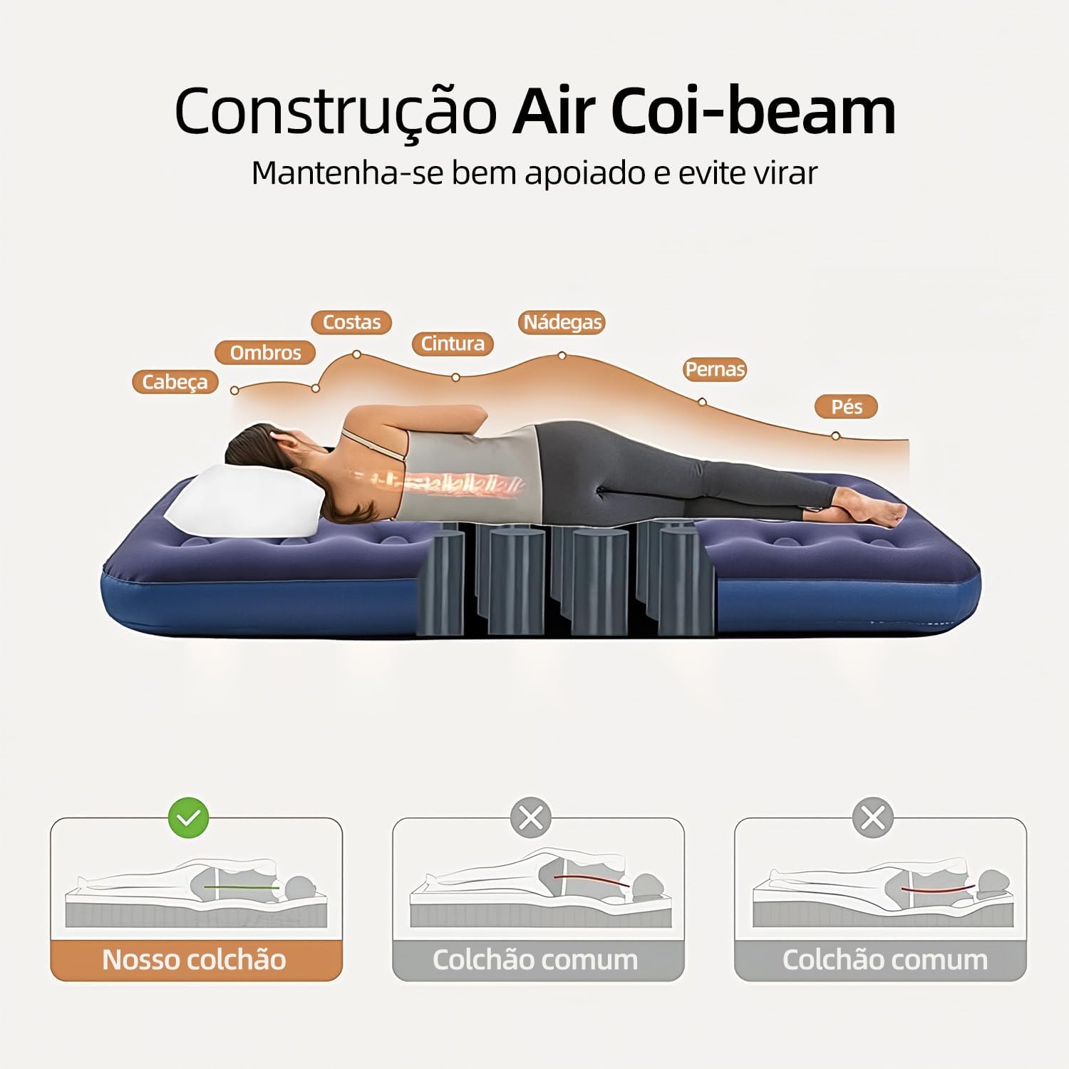 Ajuda a destacar a altura de 22 cm e a estrutura geral, útil para avaliar conforto e suporte.