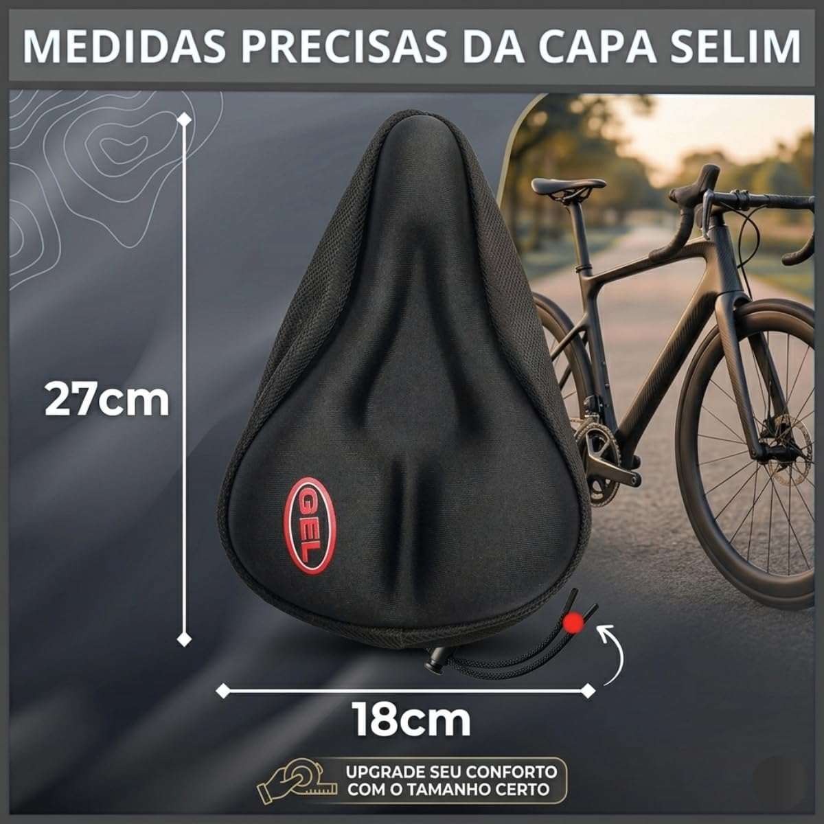 Demonstra como o produto fica no uso real e ajuda a avaliar compatibilidade e presença no selim.